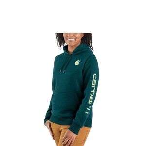 Carhartt Women's Teal Hoodie with Yellow Logo